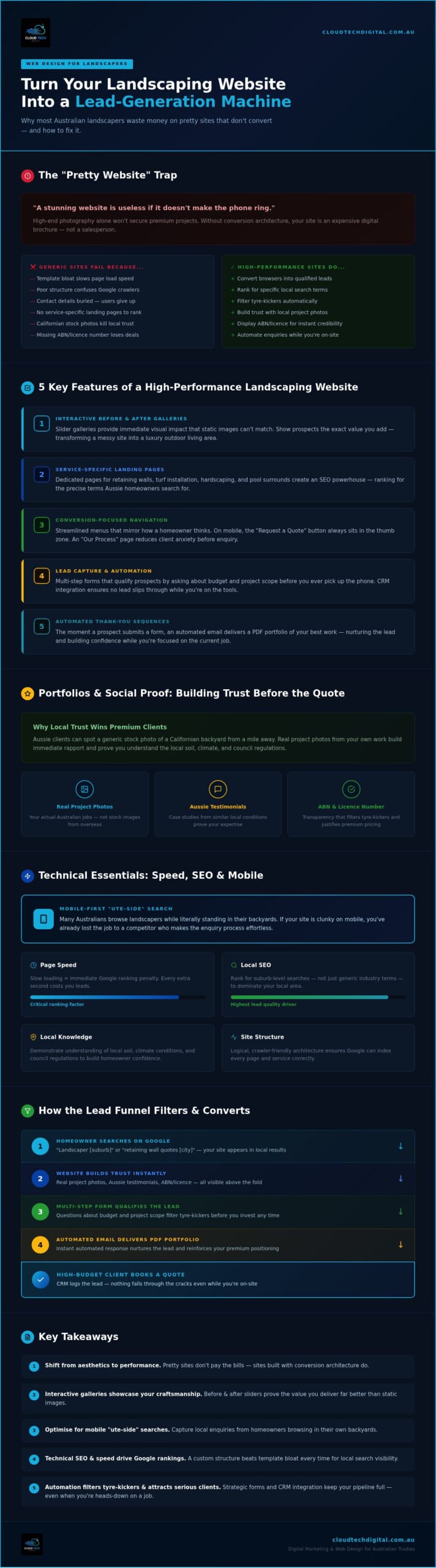Web Design for Landscapers: 2026 Aussie Lead Gen Guide – Infographic Web Design for Landscapers: 2026 Aussie Lead Gen Guide